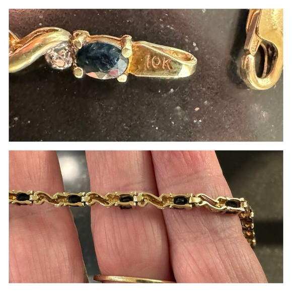 10k Yellow Gold Blue Sapphires and Diamonds Bracelet size 7 - Picture 5 of 6